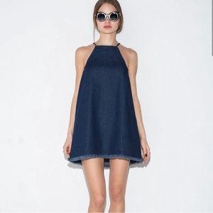 J.O.A. X Free People Collaboration Denim Halter Top Mini Dress